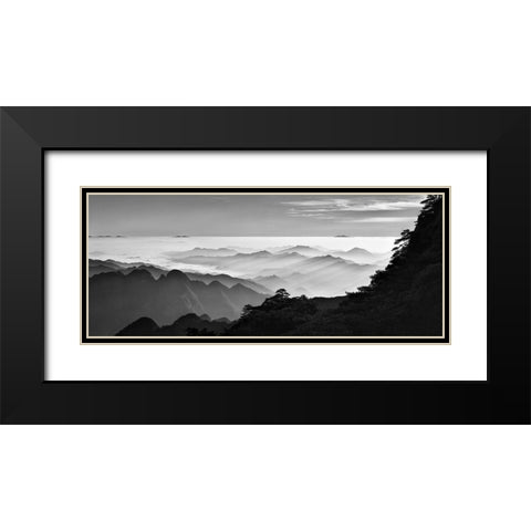 Sanqing Mountain Sunrise Black Modern Wood Framed Art Print with Double Matting by Xu, Mei