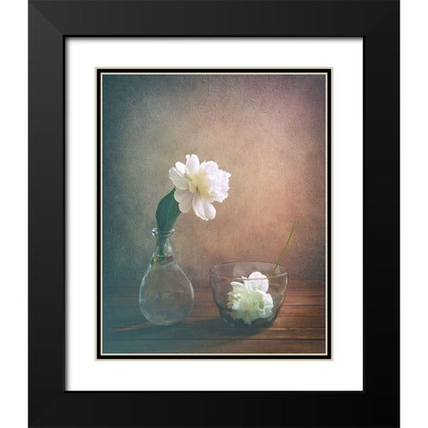 Two Peonies Black Modern Wood Framed Art Print with Double Matting by Pan, Sophie