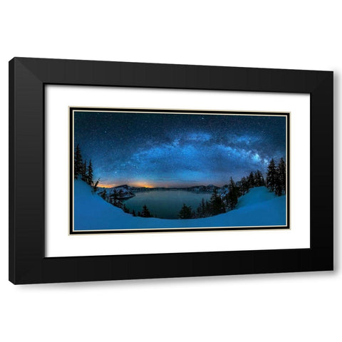 Starry Night Over The Crater Lake Black Modern Wood Framed Art Print with Double Matting by Zhu, Hua