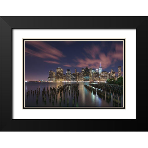 New York City At Night Black Modern Wood Framed Art Print with Double Matting by Li, Austin