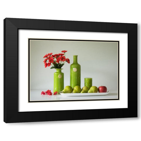 Red And Green With Apple And Pears Black Modern Wood Framed Art Print with Double Matting by Hammer, Jacqueline