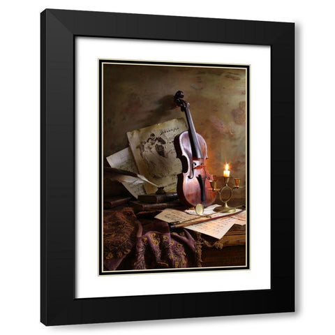 Still Life With Violin Black Modern Wood Framed Art Print with Double Matting by Morozov, Andrey