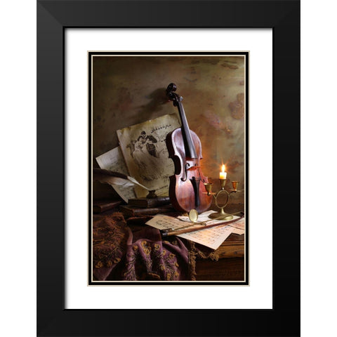 Still Life With Violin Black Modern Wood Framed Art Print with Double Matting by Morozov, Andrey
