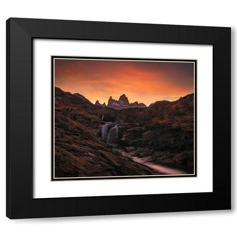 Waterfall Sunset Black Modern Wood Framed Art Print with Double Matting by Zhang, Yan