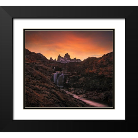 Waterfall Sunset Black Modern Wood Framed Art Print with Double Matting by Zhang, Yan