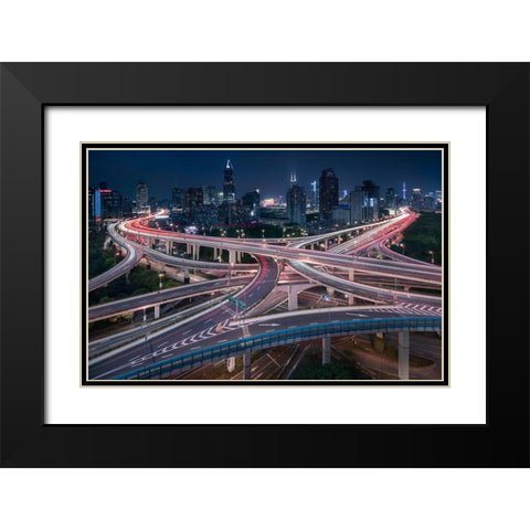 Nine Dragons Black Modern Wood Framed Art Print with Double Matting by Vandewalle, Richard