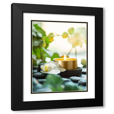 Zen Orchid And Candle Black Modern Wood Framed Art Print with Double Matting by Bsmart
