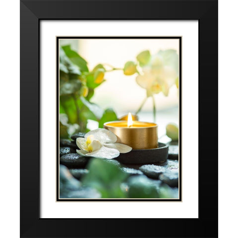 Zen Orchid And Candle Black Modern Wood Framed Art Print with Double Matting by Bsmart