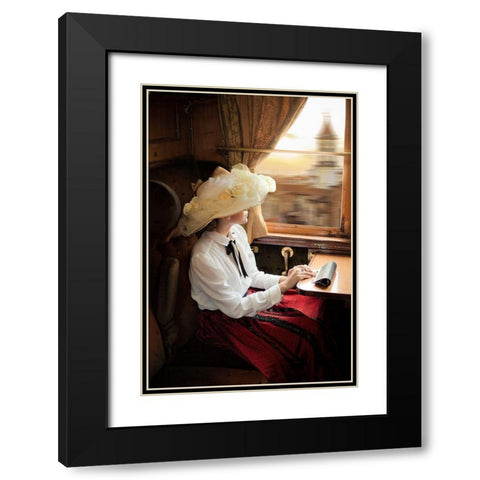 The Girl On The Train Black Modern Wood Framed Art Print with Double Matting by Neer, Ildiko