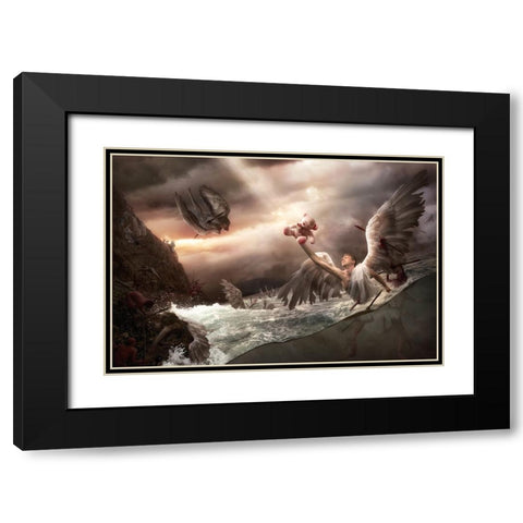 La Baie Des Anges Black Modern Wood Framed Art Print with Double Matting by Kiciak, Christophe