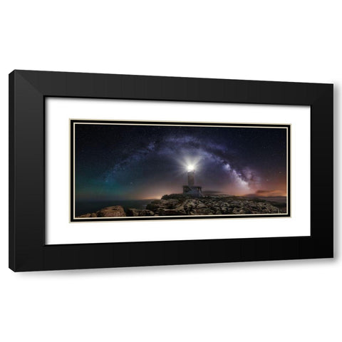 Lighthouse And Milky Way Black Modern Wood Framed Art Print with Double Matting by F. Turienzo, Carlos