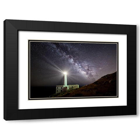 The Lighthouse And The Milky Way Black Modern Wood Framed Art Print with Double Matting by Chiriaco, Luigi