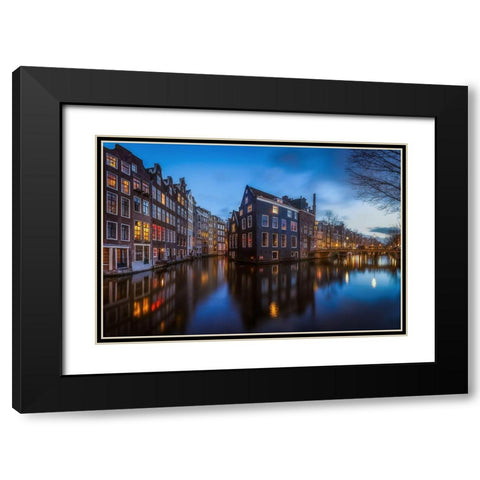 Blue Amsterdam Black Modern Wood Framed Art Print with Double Matting by Gamito, Clara