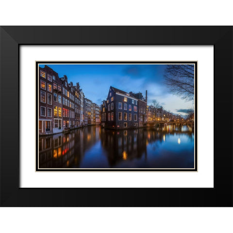 Blue Amsterdam Black Modern Wood Framed Art Print with Double Matting by Gamito, Clara