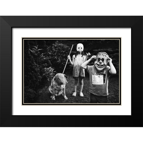 Zombies Hunting Black Modern Wood Framed Art Print with Double Matting by Strzelecka, Monika