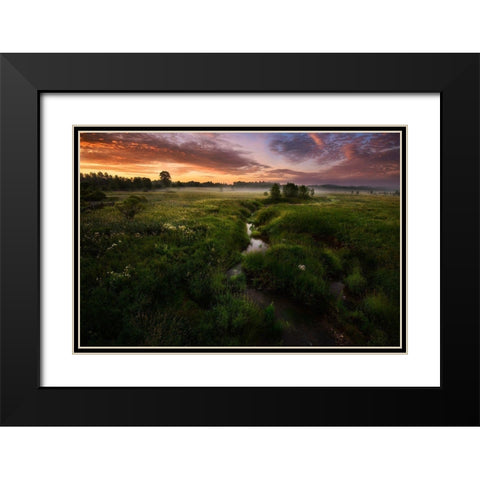 Morning On Kesma River Black Modern Wood Framed Art Print with Double Matting by Volkov, Kirill