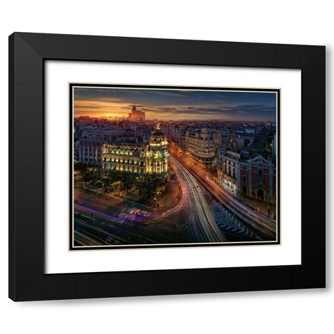 Madrid Metropolis. Black Modern Wood Framed Art Print with Double Matting by Pablo De, Juan