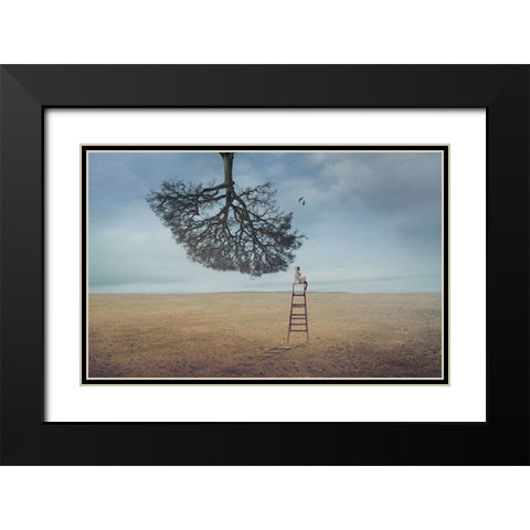 Were Birds Black Modern Wood Framed Art Print with Double Matting by Almawash, Sulaiman