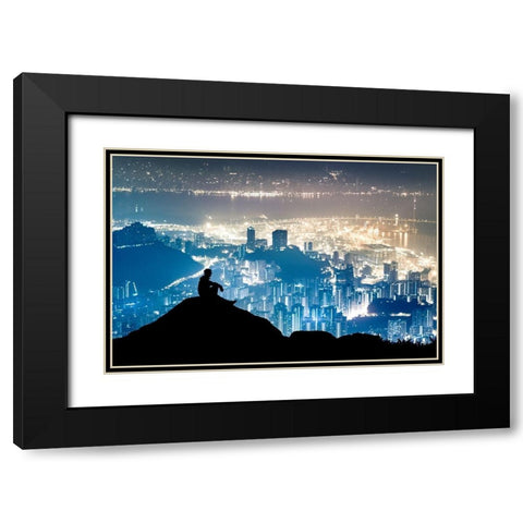 City Watcher Black Modern Wood Framed Art Print with Double Matting by Ling, Ar