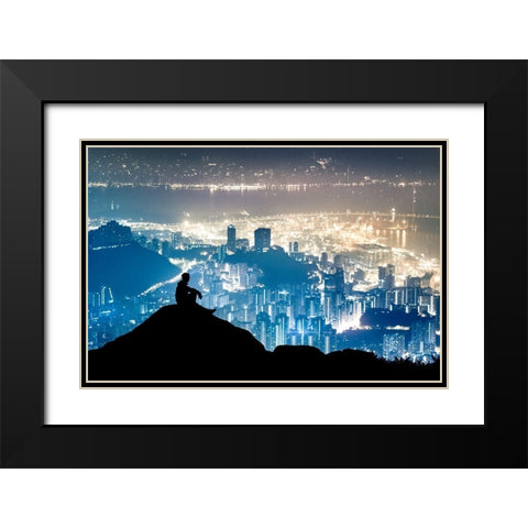 City Watcher Black Modern Wood Framed Art Print with Double Matting by Ling, Ar