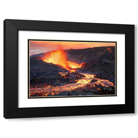 La Fournaise Volcano Black Modern Wood Framed Art Print with Double Matting by Gabriel, Barathieu