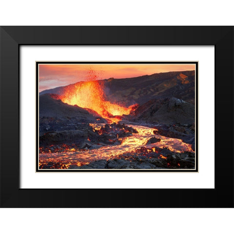 La Fournaise Volcano Black Modern Wood Framed Art Print with Double Matting by Gabriel, Barathieu
