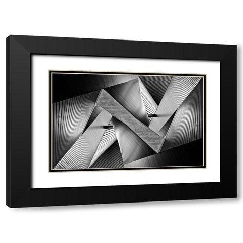 Metal Origami Black Modern Wood Framed Art Print with Double Matting by Tajima, Koji