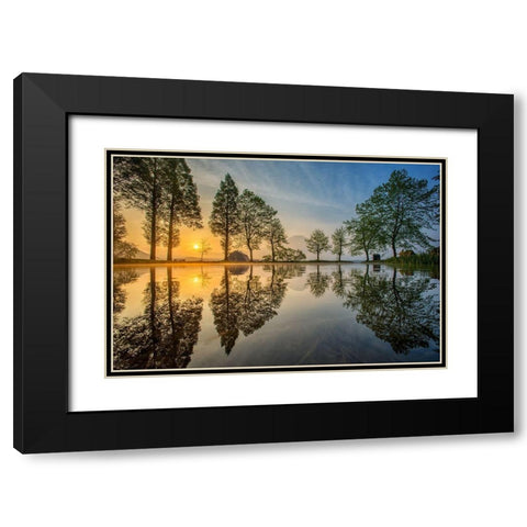 Mount Fuji Reflected In Lake -Japan Black Modern Wood Framed Art Print with Double Matting by Whanset, Chanwit