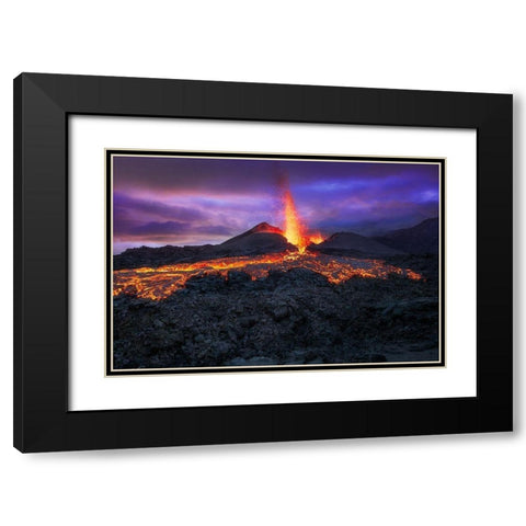 Fire At Blue Hour! Black Modern Wood Framed Art Print with Double Matting by Gabriel, Barathieu