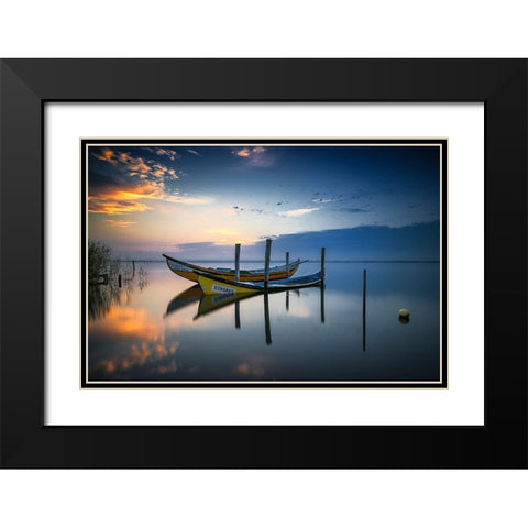 The Boats Black Modern Wood Framed Art Print with Double Matting by Ribeiro, Rui