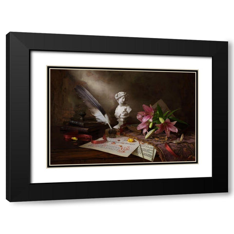 Still Life With Lily And Bust Black Modern Wood Framed Art Print with Double Matting by Morozov, Andrey