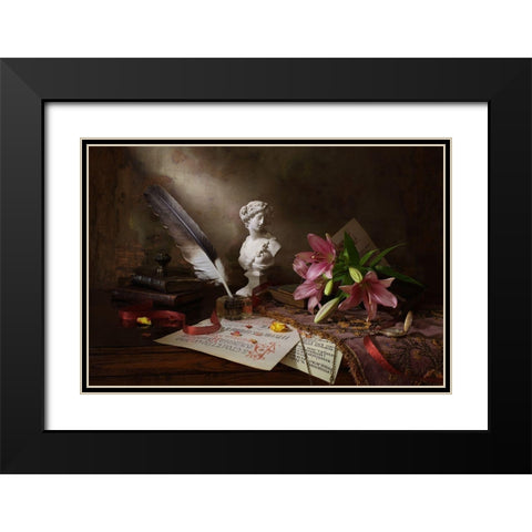 Still Life With Lily And Bust Black Modern Wood Framed Art Print with Double Matting by Morozov, Andrey