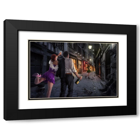 City Shadows Black Modern Wood Framed Art Print with Double Matting by Kiciak, Christophe