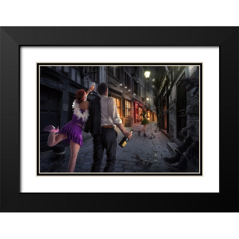 City Shadows Black Modern Wood Framed Art Print with Double Matting by Kiciak, Christophe
