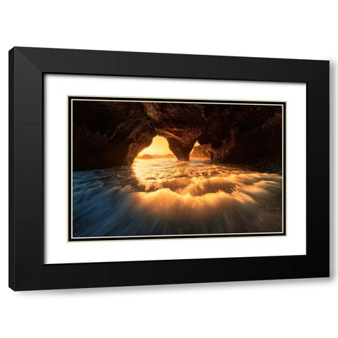 The Secret Sea Cave Black Modern Wood Framed Art Print with Double Matting by Zhu, Jingshu