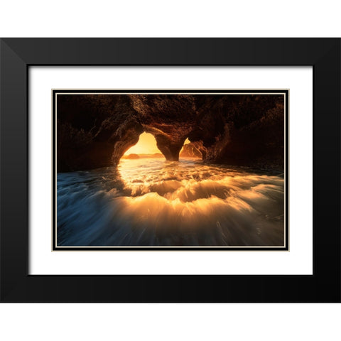 The Secret Sea Cave Black Modern Wood Framed Art Print with Double Matting by Zhu, Jingshu