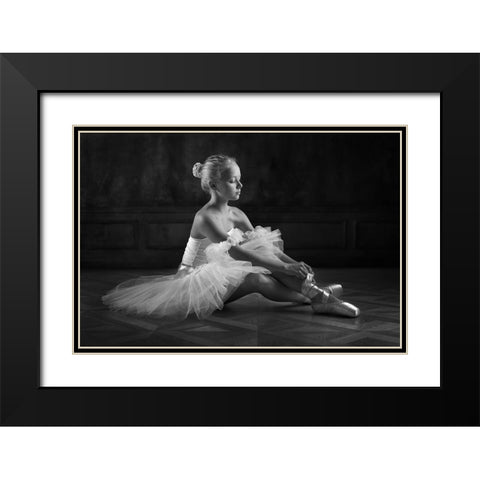 The Little Ballerina 1 Black Modern Wood Framed Art Print with Double Matting by Ivanova, Victoria