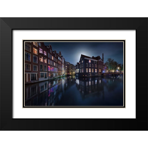 Moonlight Over Amsterdam Black Modern Wood Framed Art Print with Double Matting by M. Garcia, Jesus