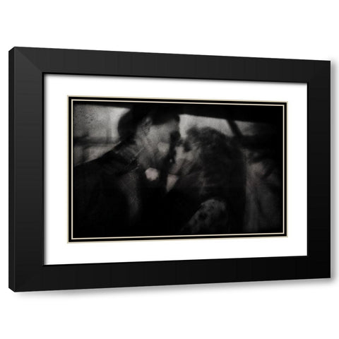 Shadows ( The Kiss ) Black Modern Wood Framed Art Print with Double Matting by Davidovic, Dalibor