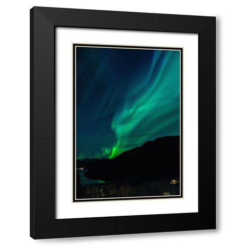 Northern Lights In October Black Modern Wood Framed Art Print with Double Matting by Caroline Stroksnes, Mette