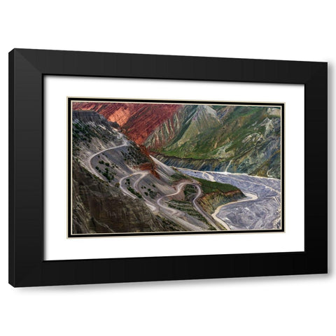 Winding Road And River Black Modern Wood Framed Art Print with Double Matting by Heidi