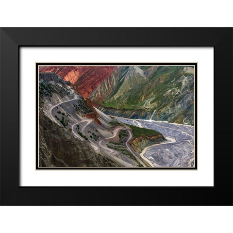 Winding Road And River Black Modern Wood Framed Art Print with Double Matting by Heidi