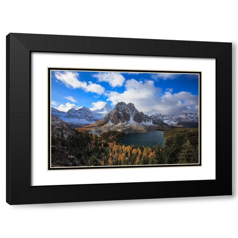Sunburst Peak Sunrise Black Modern Wood Framed Art Print with Double Matting by Zeng, Hong