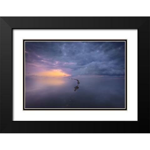 Colorful Sunrise Black Modern Wood Framed Art Print with Double Matting by joanaduenas