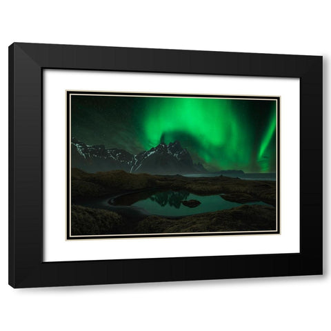 Vesturhorn Black Modern Wood Framed Art Print with Double Matting by Zhu, Jingshu