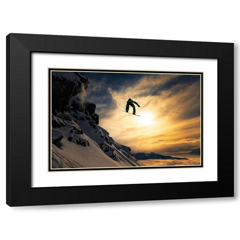 Sunset Snowboarding Black Modern Wood Framed Art Print with Double Matting by Sanne, Jakob