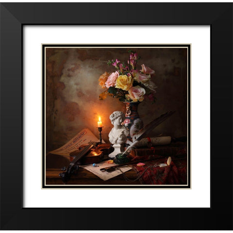 Still Life With Bust And Flowers Black Modern Wood Framed Art Print with Double Matting by Morozov, Andrey