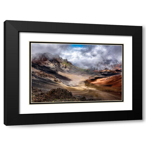Craters Edge Black Modern Wood Framed Art Print with Double Matting by Bopitiya, Navin