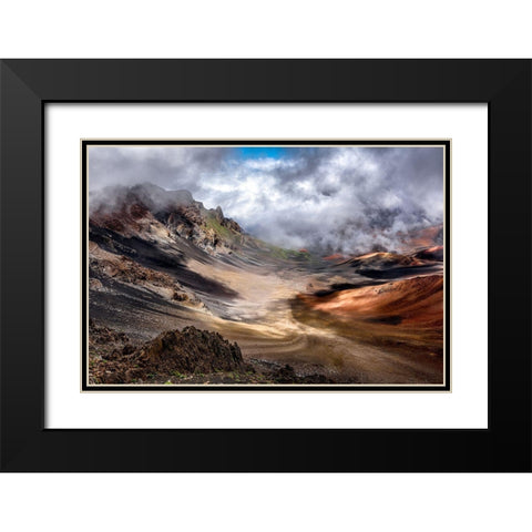 Craters Edge Black Modern Wood Framed Art Print with Double Matting by Bopitiya, Navin