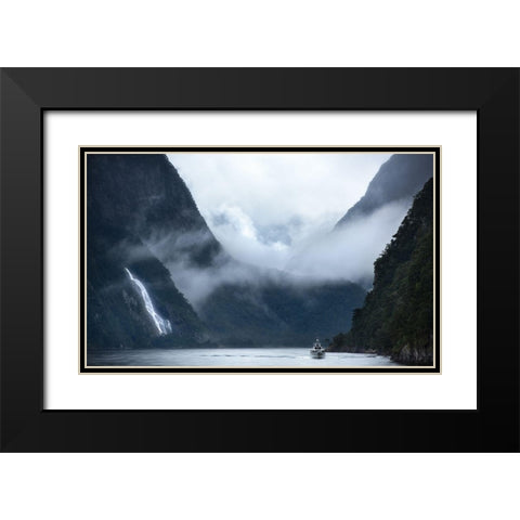 Milford Sound Cruise Black Modern Wood Framed Art Print with Double Matting by Shi, Fei
